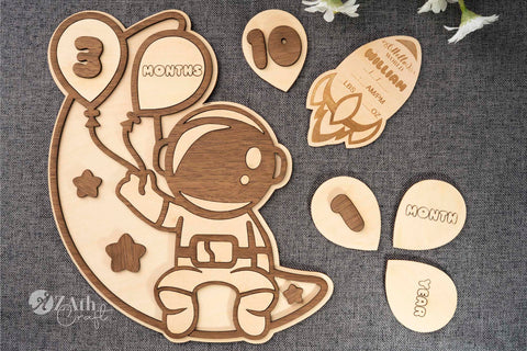 Baby's First Year Milestones Space Astronomy-Themed Wooden Sign Set
