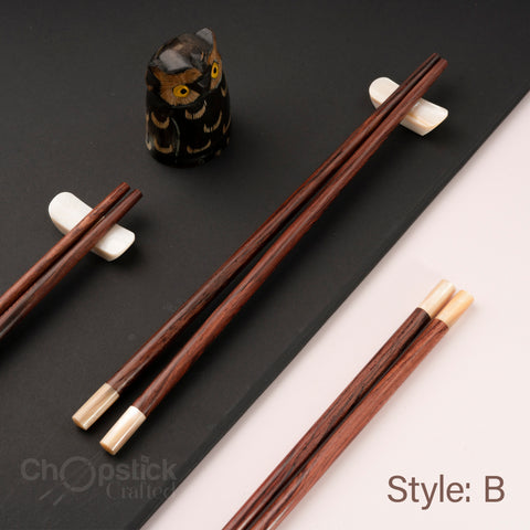 Rosewood chopsticks and red leather bag in cherry blossom style