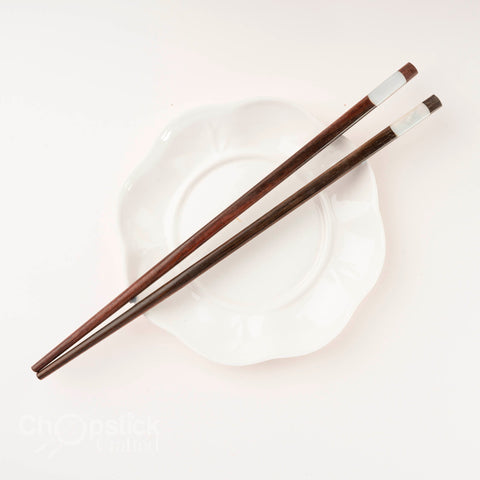 Rosewood wooden chopsticks with mother-of-pearl inlaid tips on both sides
