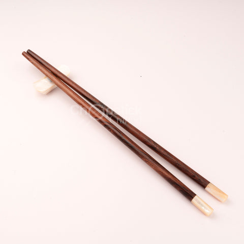Rosewood chopsticks and red leather bag in cherry blossom style