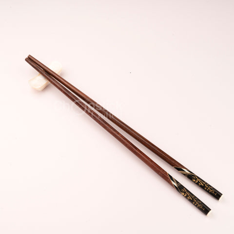 Rosewood chopsticks and red leather bag in cherry blossom style