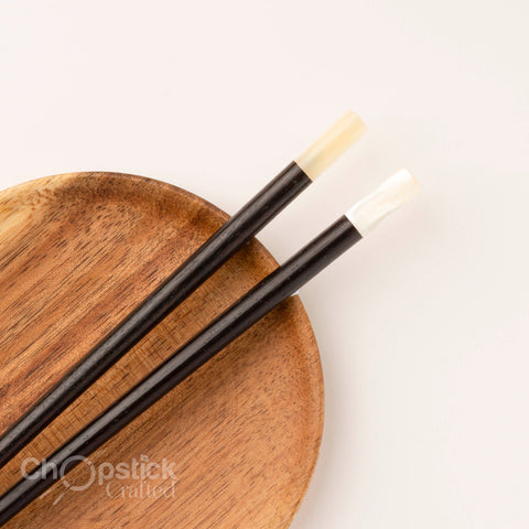 Round rosewood chopsticks with New Zealand sea snail head. Personalized Engraving