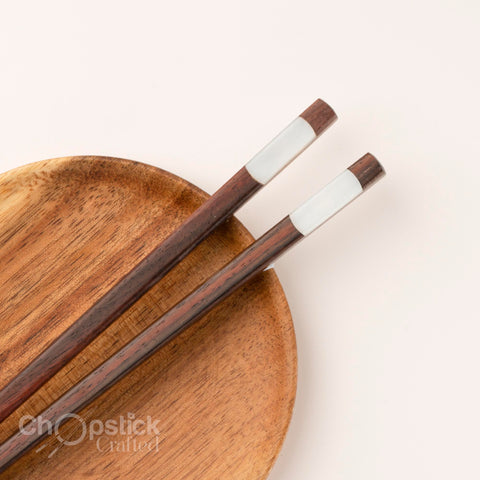 Rosewood wooden chopsticks with mother-of-pearl inlaid tips on both sides