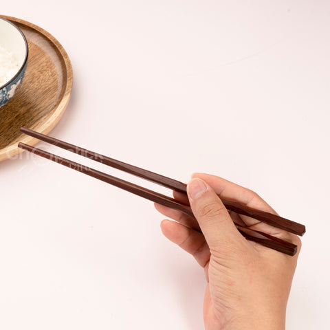 Rosewood chopsticks and red leather bag in cherry blossom style