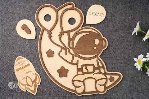 Baby's First Year Milestones Space Astronomy-Themed Wooden Sign Set