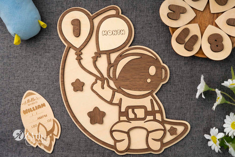 Baby's First Year Milestones Space Astronomy-Themed Wooden Sign Set