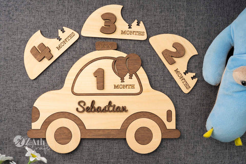 Hello World! Wooden Milestone Markers: Taxi Edition for Baby's First Year