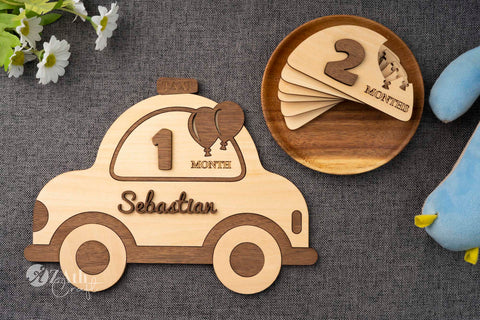 Hello World! Wooden Milestone Markers: Taxi Edition for Baby's First Year