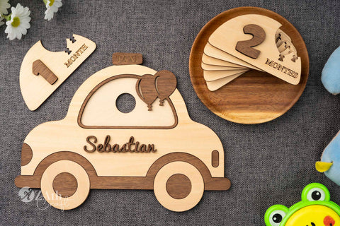 Hello World! Wooden Milestone Markers: Taxi Edition for Baby's First Year