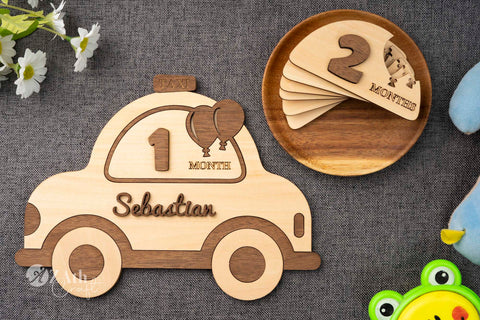 Hello World! Wooden Milestone Markers: Taxi Edition for Baby's First Year