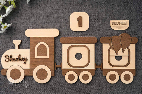 Train-Themed Wooden Monthly Milestone Sign Set for Baby