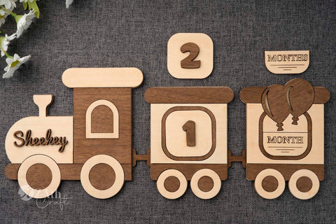 Train-Themed Wooden Monthly Milestone Sign Set for Baby