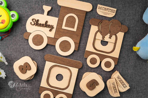 Train-Themed Wooden Monthly Milestone Sign Set for Baby