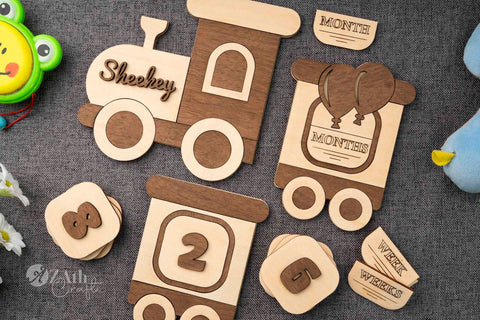 Train-Themed Wooden Monthly Milestone Sign Set for Baby