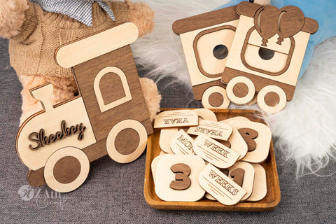 Train-Themed Wooden Monthly Milestone Sign Set for Baby