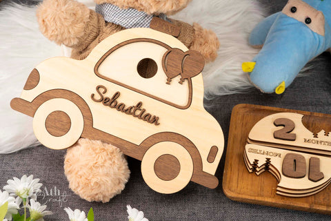 Hello World! Wooden Milestone Markers: Taxi Edition for Baby's First Year