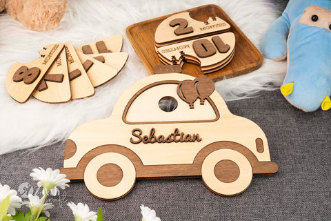 Hello World! Wooden Milestone Markers: Taxi Edition for Baby's First Year