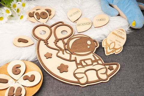 Baby's First Year Milestones Space Astronomy-Themed Wooden Sign Set