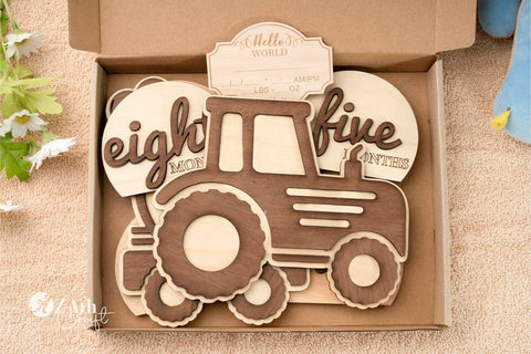 Little Farmer's First Year Milestones: Vintage Tractor Wooden Signs