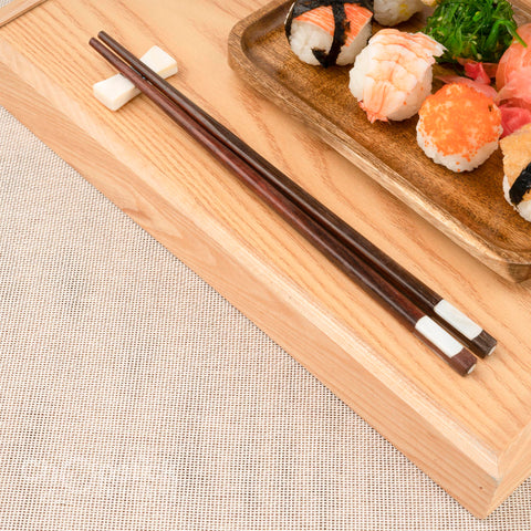 Rosewood wooden chopsticks with mother-of-pearl inlaid tips on both sides