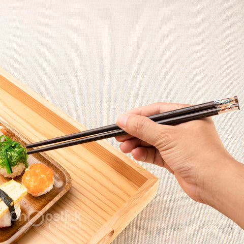 Round Trac wooden chopsticks with Australian abalone head. Personalized Engraving