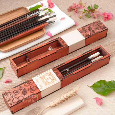 Premium Chopsticks with Box & Holder Silver & Seashell Chopsticks.