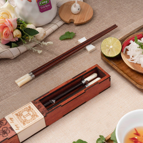 Premium Chopsticks with Box & Holder Silver & Seashell Chopsticks.