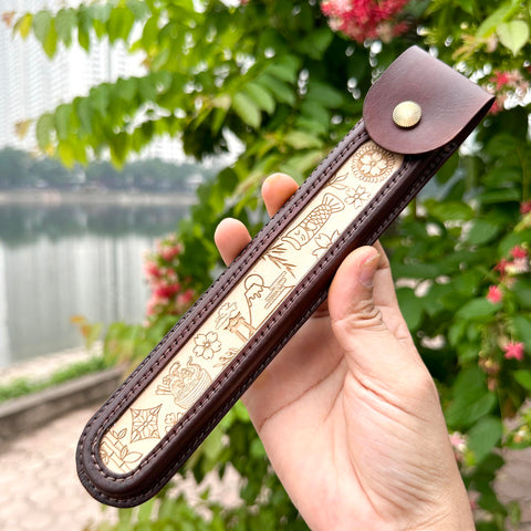 Japanese Chopsticks Personalized with Cowhide leather Bag Handmade.