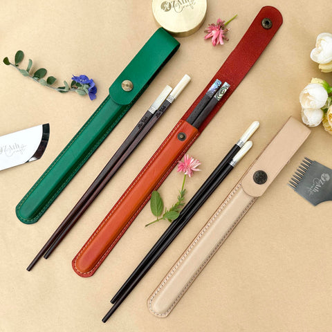 Personalized Chopsticks Pouch Leather Case Veg Leather Handmade.