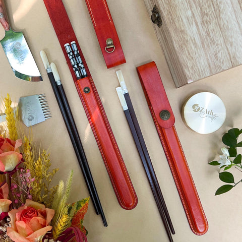 Personalized Chopsticks Pouch Leather Case.