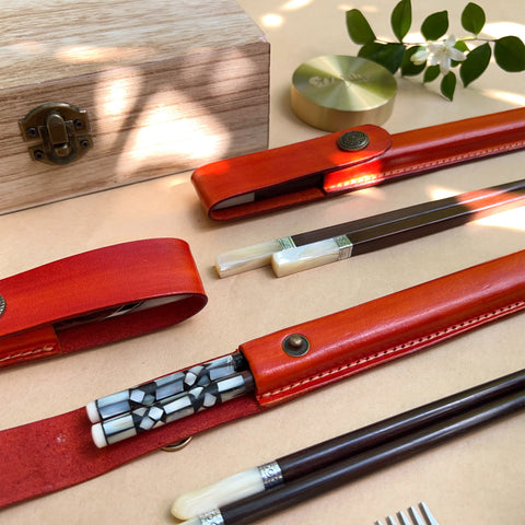 Personalized Chopsticks Pouch Leather Case.