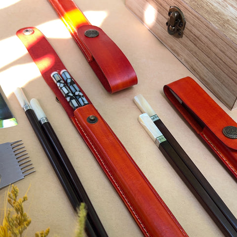 Personalized Chopsticks Pouch Leather Case.