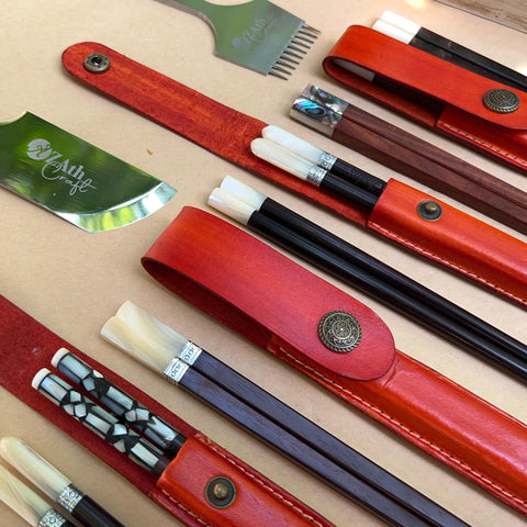 Personalized Chopsticks Pouch Leather Case.