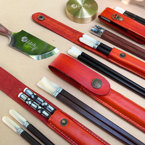Personalized Chopsticks Pouch Leather Case.