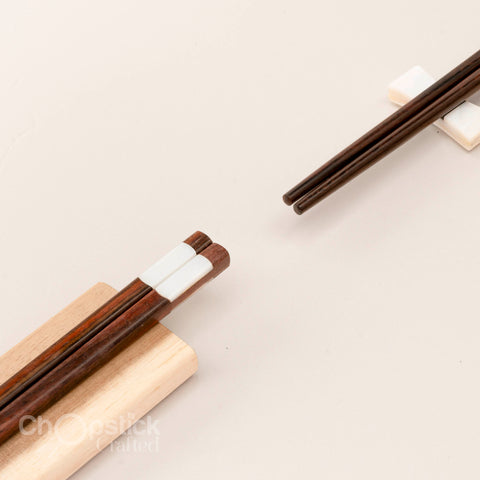 Rosewood wooden chopsticks with mother-of-pearl inlaid tips on both sides