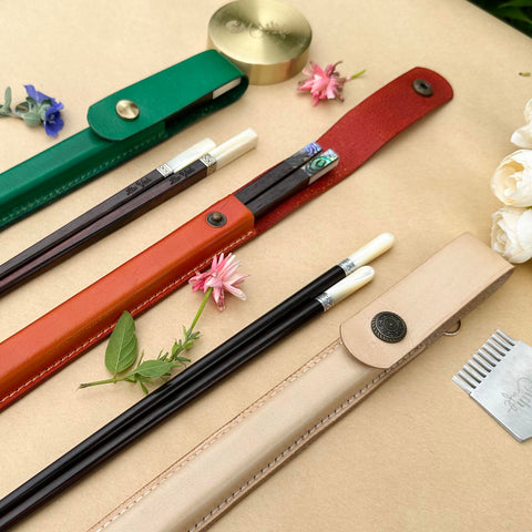 Personalized Chopsticks Pouch Leather Case Veg Leather Handmade.