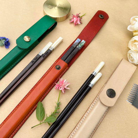 Personalized Chopsticks Pouch Leather Case Veg Leather Handmade.