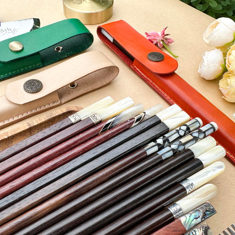 Personalized Chopsticks Pouch Leather Case Veg Leather Handmade.