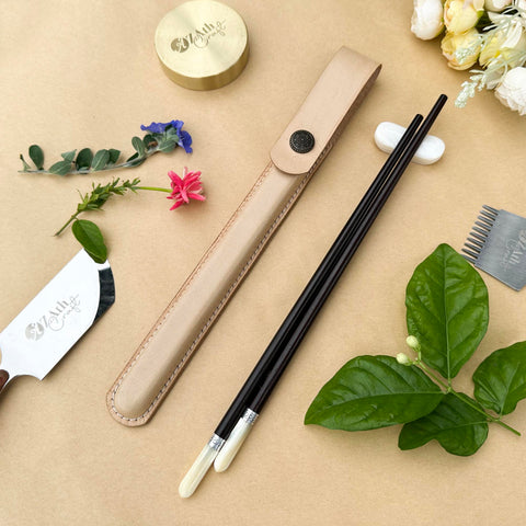 Personalized Chopsticks Pouch Leather Case Veg Leather Handmade.
