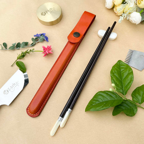 Personalized Chopsticks Pouch Leather Case Veg Leather Handmade.