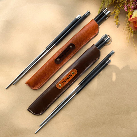 Personalized Fiberglass Chopsticks Pouch Leather.