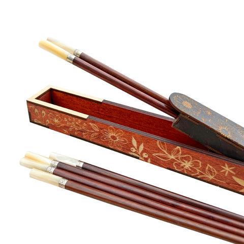 Premium Chopsticks Silver and shell wrapped chopsticks with luxury box.