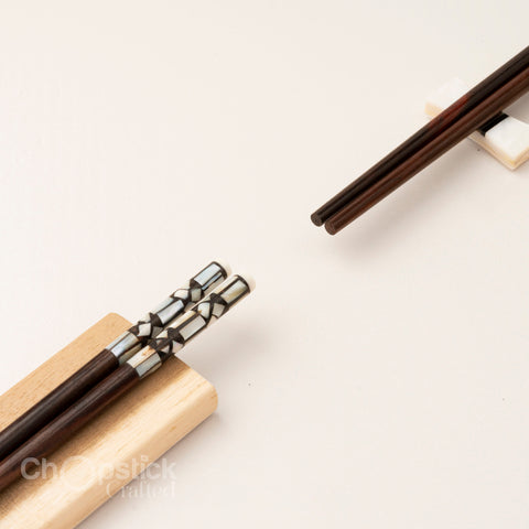 Natural Trac wood chopsticks with abalone head. Free Personalized Engraving