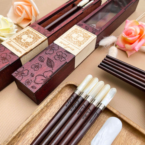 Premium Chopsticks with Box & Holder Silver & Seashell Chopsticks.